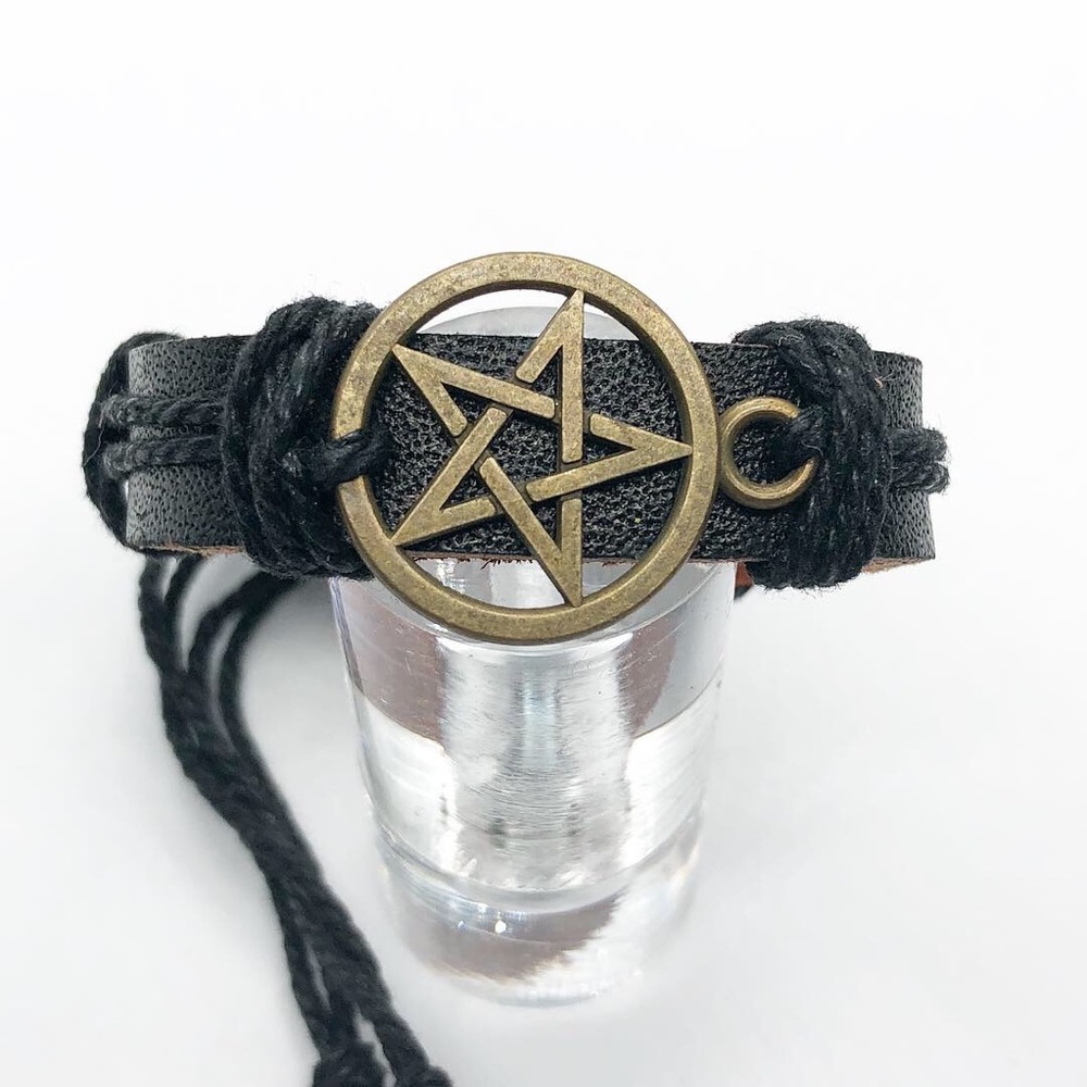 Black leather bracelet.